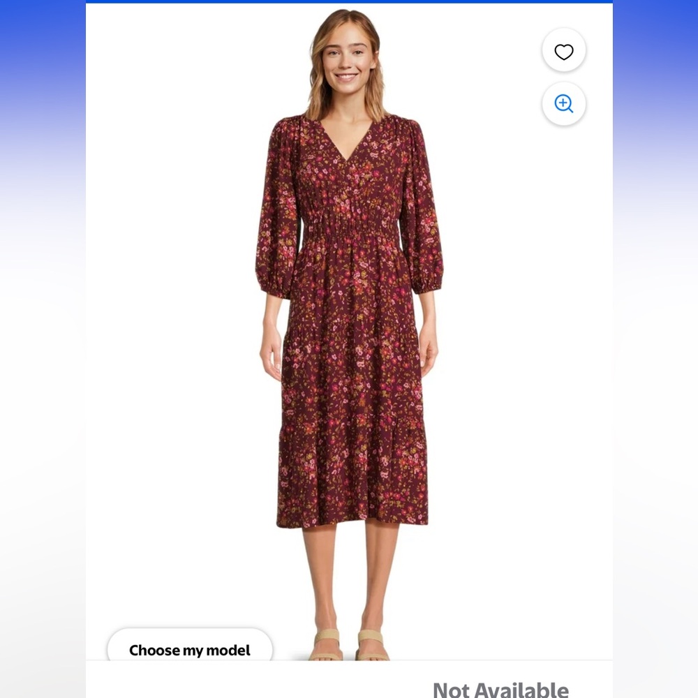 NWT Time and Tru Women’s 3/4 Sleeve Midi Dress size xl in color Merlot wine.